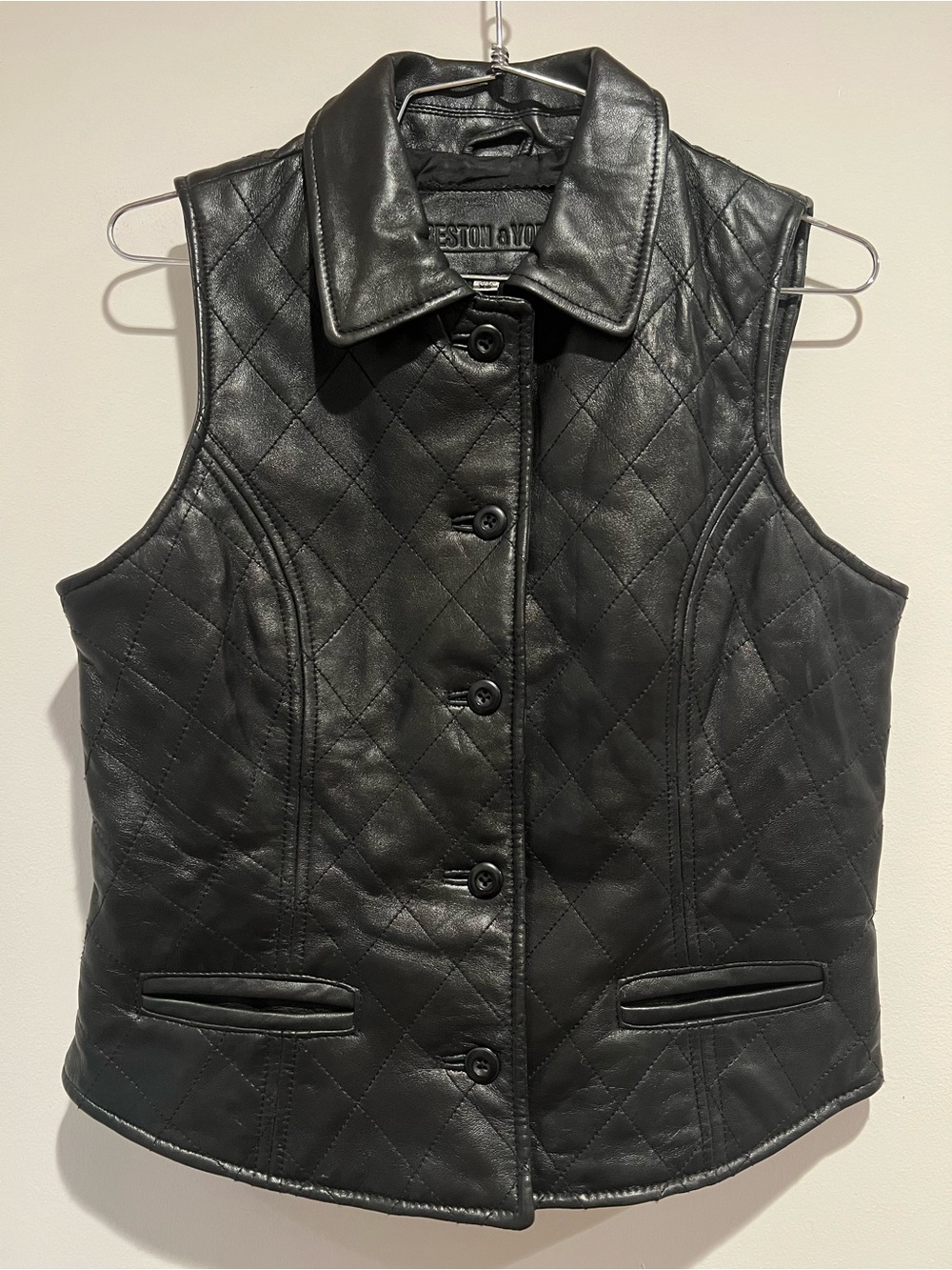 Preston & York Black Quilted Lambskin Leather Vest XS